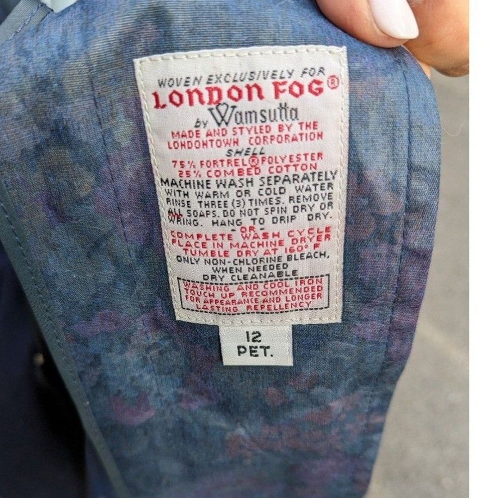 Vintage Dark Academia Quiet Luxury London Fog Blue/Purple Floral Trench Coat 12P - Picture 9 of 11